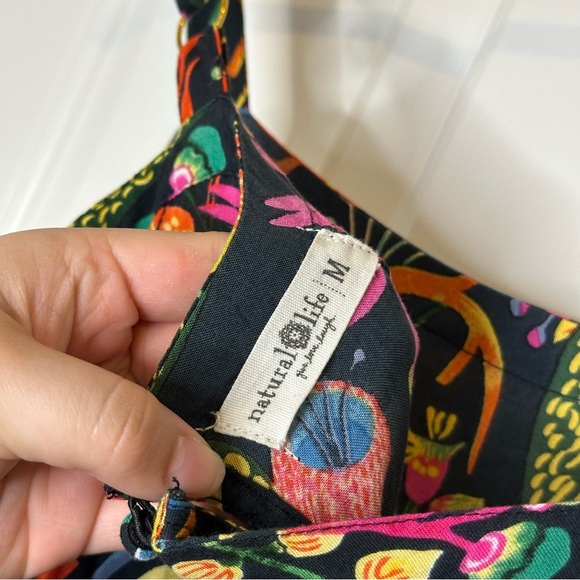 Natural Life Black Neon Floral 100% Rayon Patti Mini Dress M Boho Coastal Beach - Picture 6 of 7